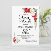 Rood wit bloemendiner en Drinken 65e verjaardag Kaart (Staand voorkant)