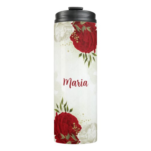Rood wit bloemengroen thermosbeker (Voorkant)