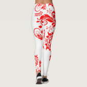 Rood & Wit Bloemenkant Asymmetrisch Ontwerp Leggings (Achterkant)