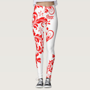 Rood & Wit Bloemenkant Asymmetrisch Ontwerp Leggings