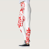 Rood & Wit Bloemenkant Asymmetrisch Ontwerp Leggings (Links)