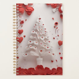 Rood & Wit Bloemmotief Handgemaakte‑Stijl Kunstont Planner