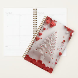 Rood & Wit Bloemmotief Handgemaakte‑Stijl Kunstont Planner