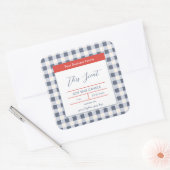 Rood Wit Blueberry Gingham Kaarsenetiket Vierkante Sticker (Envelop)