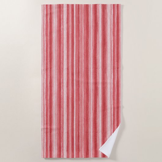 Rood Wit Blush Roze Strepen   Strandlaken (Voorkant)