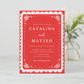 Rood & Wit Boho Mexicaans Papel Picado Huwelijk Kaart (Staand voorkant)