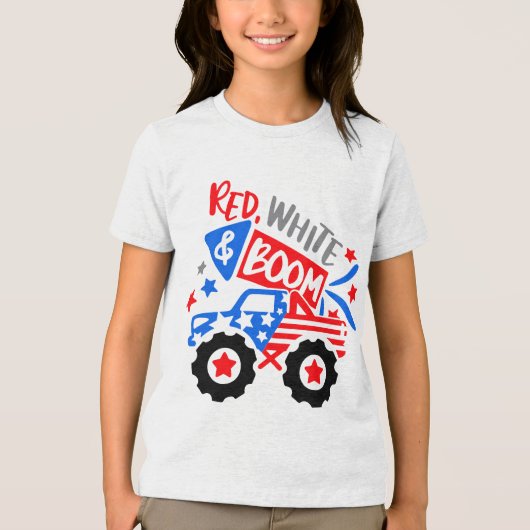 ROOD WIT & BOOM Firecracker Monster Truck Tri-Blend Shirt (Voorkant)