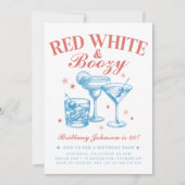 Rood Wit Boozy 4 juli Verjaardag Kaart (Voorkant)