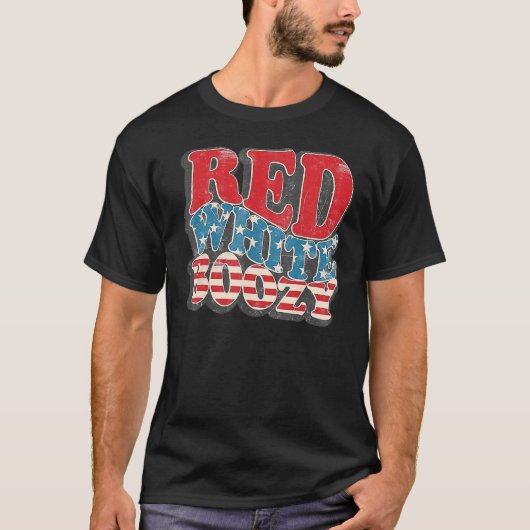 Rood Wit Boozy Amerika Retro 4 juli 1 T-shirt (Voorkant)