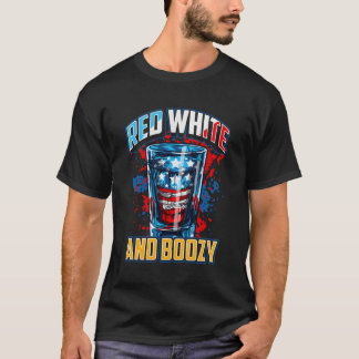 Rood Wit Boozy Patriottisch Amerikaans Whiskey Dri T-shirt