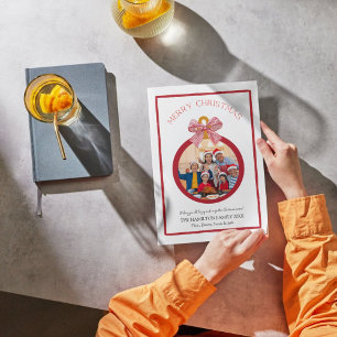 Rood & Wit Bow Coquette Kerstmis Fotokaart Feestdagenkaart