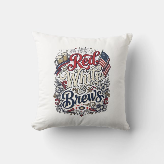 Rood Wit & Brouwsels Patriottisch Bier T-Shirt Ont Kussen (Voorkant)