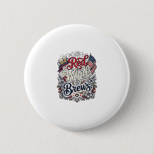 Rood Wit & Brouwsels Patriottisch Bier T-Shirt Ont Ronde Button 5,7 Cm