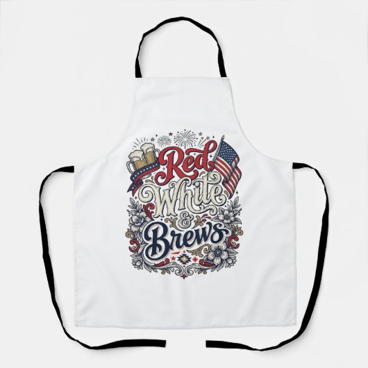 Rood Wit & Brouwsels Patriottisch Bier T-Shirt Ont Schort (Voorkant)