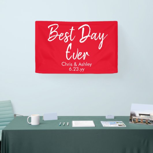 Rood & Wit bruiloft Receptie Decor Beste Dag Ooit Spandoek (Beurs)