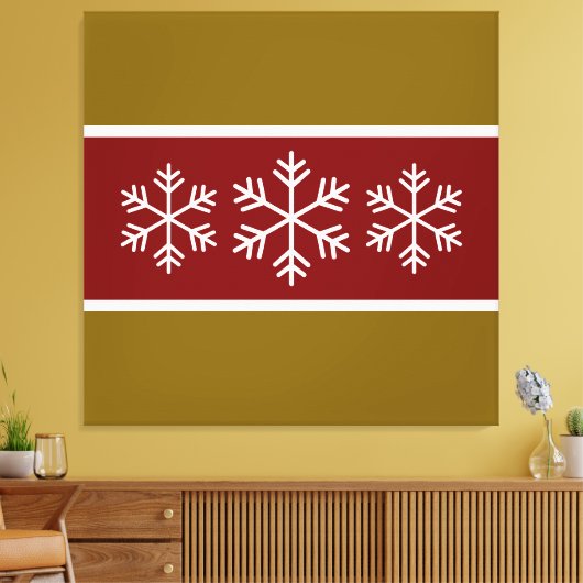 Rood Wit Bruin Winterstrepen Sneeuwvlokken Canvas Afdruk (Insitu (Woonkamer))