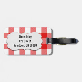 rood-wit buffelplaid bagagelabel