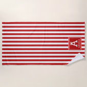 Rood & Wit Cabana Strepen Monogrammed Initiaal Strandlaken (Voorkant)