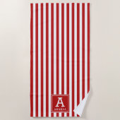 Rood & Wit Cabana Strepen Monogrammed Initiaal Strandlaken (Voorkant)