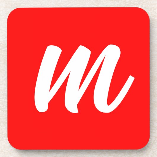 Rood Wit Calligrafie Monogram Initiaal Letter Bier Onderzetter (Voorkant)