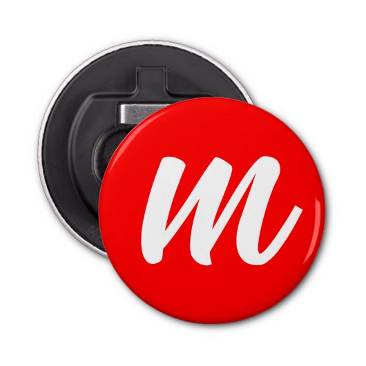 Rood Wit Calligrafie Monogram Initiaal Letter Button Flesopener (Voorkant)