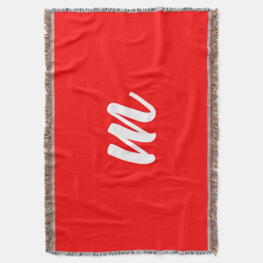 Rood Wit Calligrafie Monogram Initiaal Letter Deken (Voorkant Verticaal)