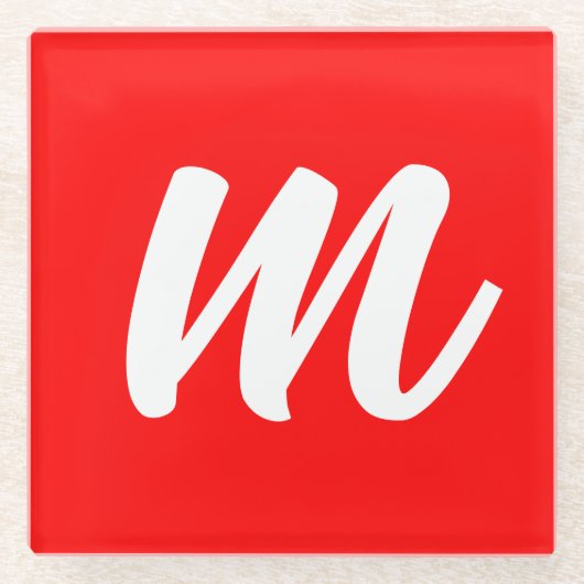 Rood Wit Calligrafie Monogram Initiaal Letter Glazen Onderzetter (Voorkant)