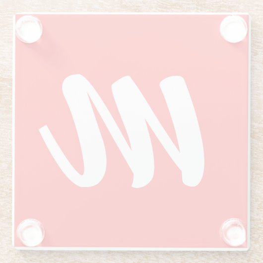 Rood Wit Calligrafie Monogram Initiaal Letter Glazen Onderzetter (Achterkant)