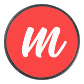Rood Wit Calligrafie Monogram Initiaal Letter Hockey Puck (Voorkant)