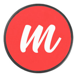 Rood Wit Calligrafie Monogram Initiaal Letter Hockey Puck