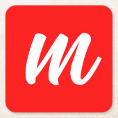 Rood Wit Calligrafie Monogram Initiaal Letter Kartonnen Onderzetters (Voorkant)