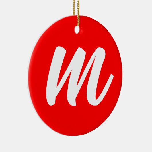 Rood Wit Calligrafie Monogram Initiaal Letter Keramisch Ornament (Rechts)