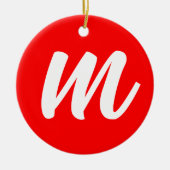 Rood Wit Calligrafie Monogram Initiaal Letter Keramisch Ornament (Voorkant)