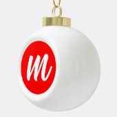 Rood Wit Calligrafie Monogram Initiaal Letter Keramische Bal Ornament (Rechts)