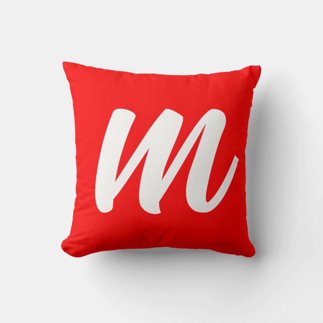 Rood Wit Calligrafie Monogram Initiaal Letter Kussen (Voorkant)