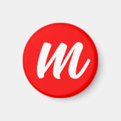 Rood Wit Calligrafie Monogram Initiaal Letter Magneet (Voorkant)
