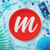 Rood Wit Calligrafie Monogram Initiaal Letter Papieren Bordje (Feest)