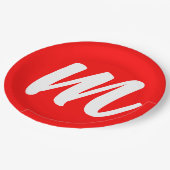 Rood Wit Calligrafie Monogram Initiaal Letter Papieren Bordje (Gekanteld)