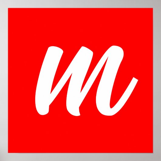 Rood Wit Calligrafie Monogram Initiaal Letter Poster (Voorkant)