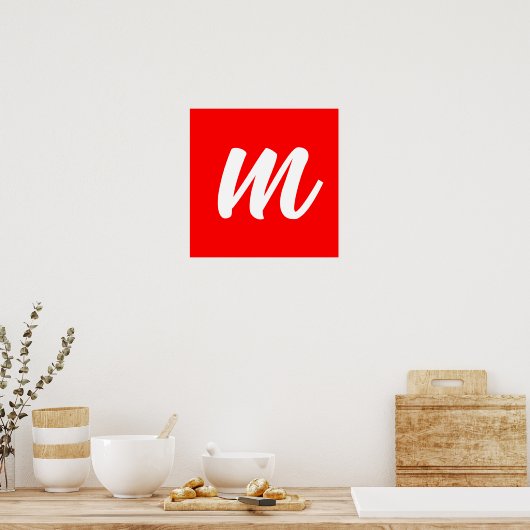 Rood Wit Calligrafie Monogram Initiaal Letter Poster (Keuken)