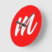 Rood Wit Calligrafie Monogram Initiaal Letter Ronde Klok (Hoek)