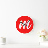 Rood Wit Calligrafie Monogram Initiaal Letter Ronde Klok (Huis)