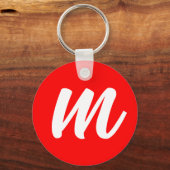 Rood Wit Calligrafie Monogram Initiaal Letter Sleutelhanger (Voorkant)