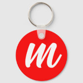 Rood Wit Calligrafie Monogram Initiaal Letter Sleutelhanger (Achterkant)