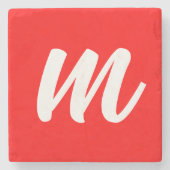Rood Wit Calligrafie Monogram Initiaal Letter Stenen Onderzetter (Voorkant)