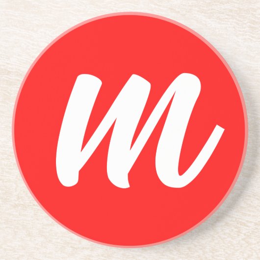 Rood Wit Calligrafie Monogram Initiaal Letter Zandsteen Onderzetter (Voorkant)