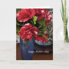 Rood & Wit Camelias Blauwe vaas Moederdag kaart