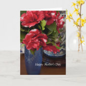 Rood & Wit Camelias Blauwe vaas Moederdag kaart (Gele Bloem)