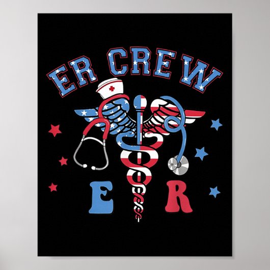 Rood Wit &Camp; Blauw Er Crew Funny Nurse Emergenc Poster (Voorkant)