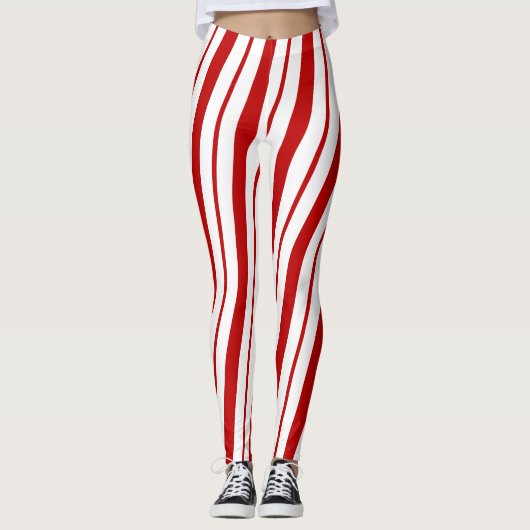 Rood & Wit Candy Cane Stripes Feestelijke Kerstmis Leggings (Voorkant)